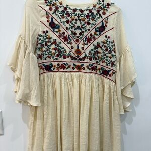 Embroidered Cream Boho Tunic Dress